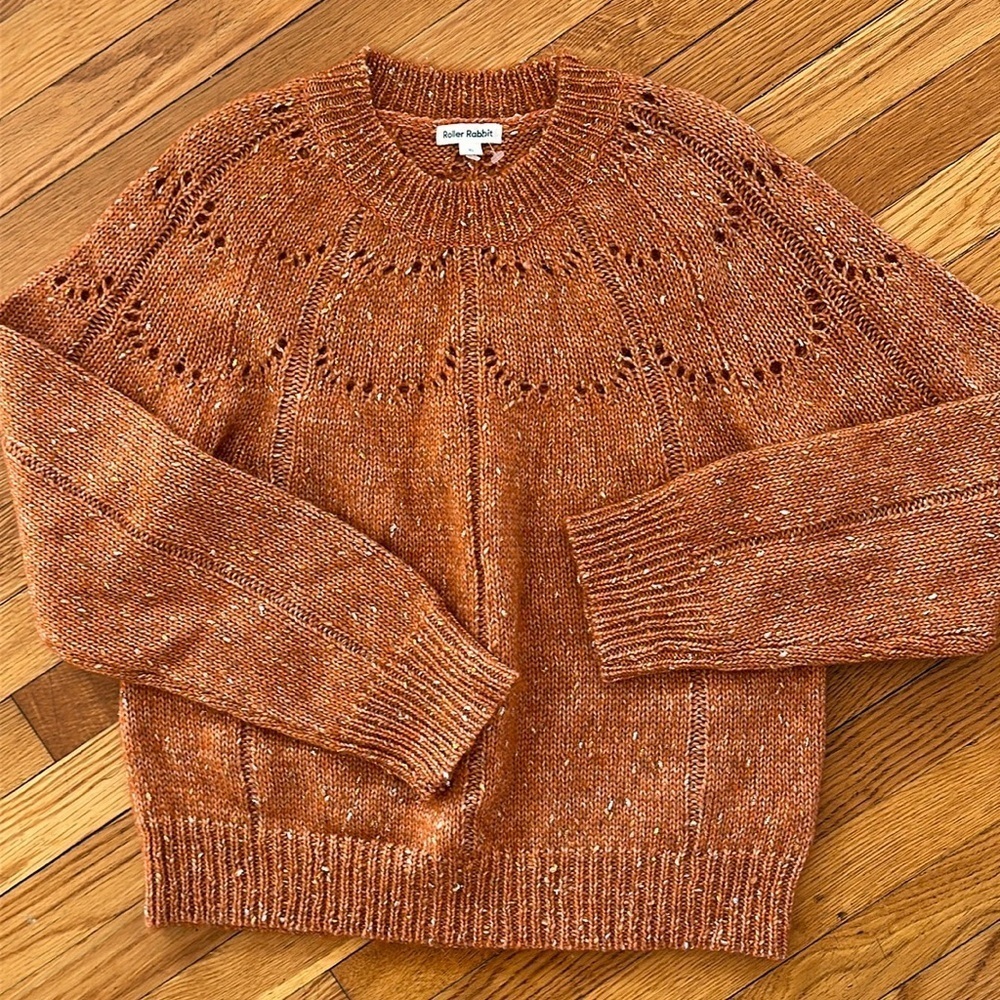 NWOT Roberta Roller Rabbit Velma alpaca wool orange rust SPECK sweater eyelet